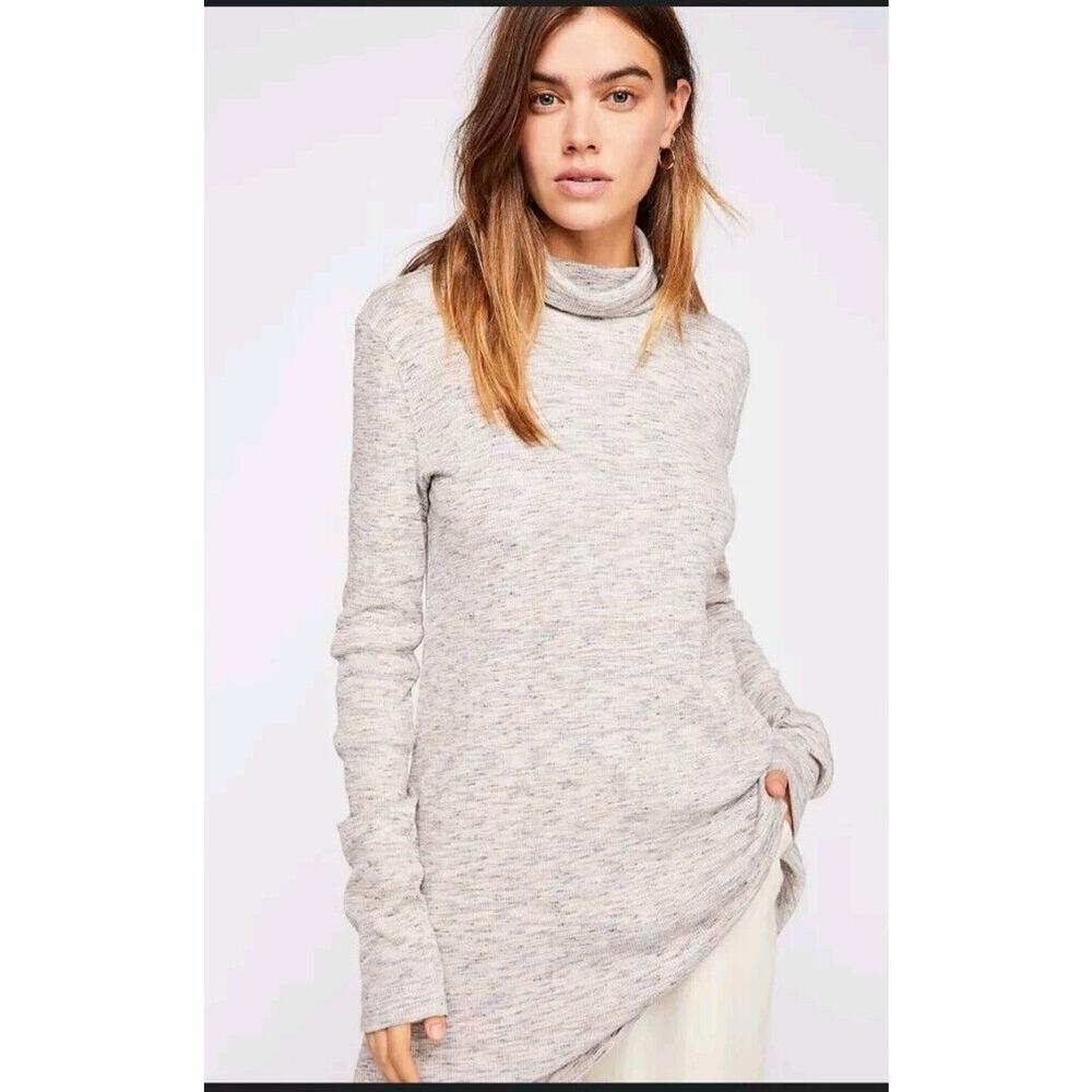 Free People Stonecold Womens Small Top Slit Back Turtleneck Tunic Ribbed